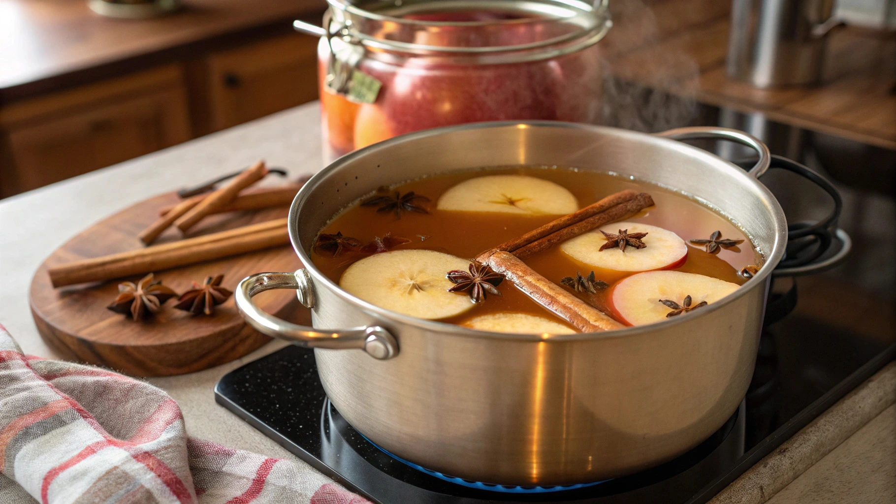 Homemade Apple Cider Simmering with Spices