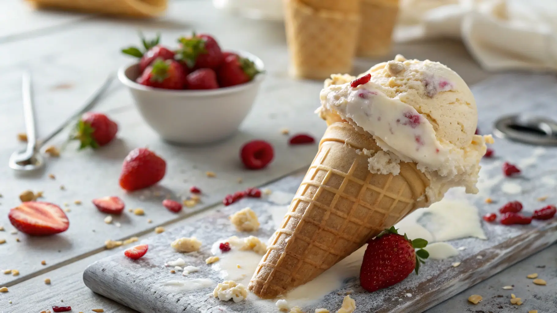 Strawberry Cottage Cheese Ice Cream Cone