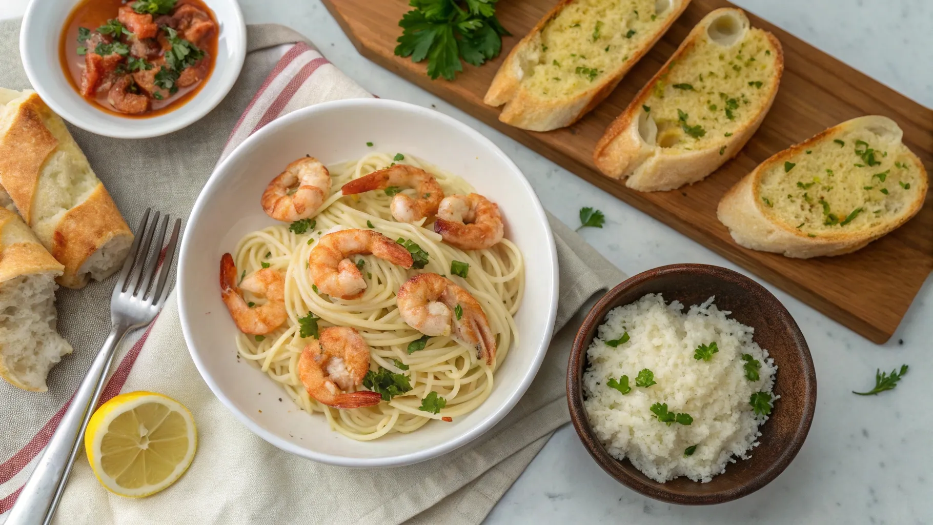 buttered shrimp recipe variations with-garlic-bread-and-cauliflower-rice-meal