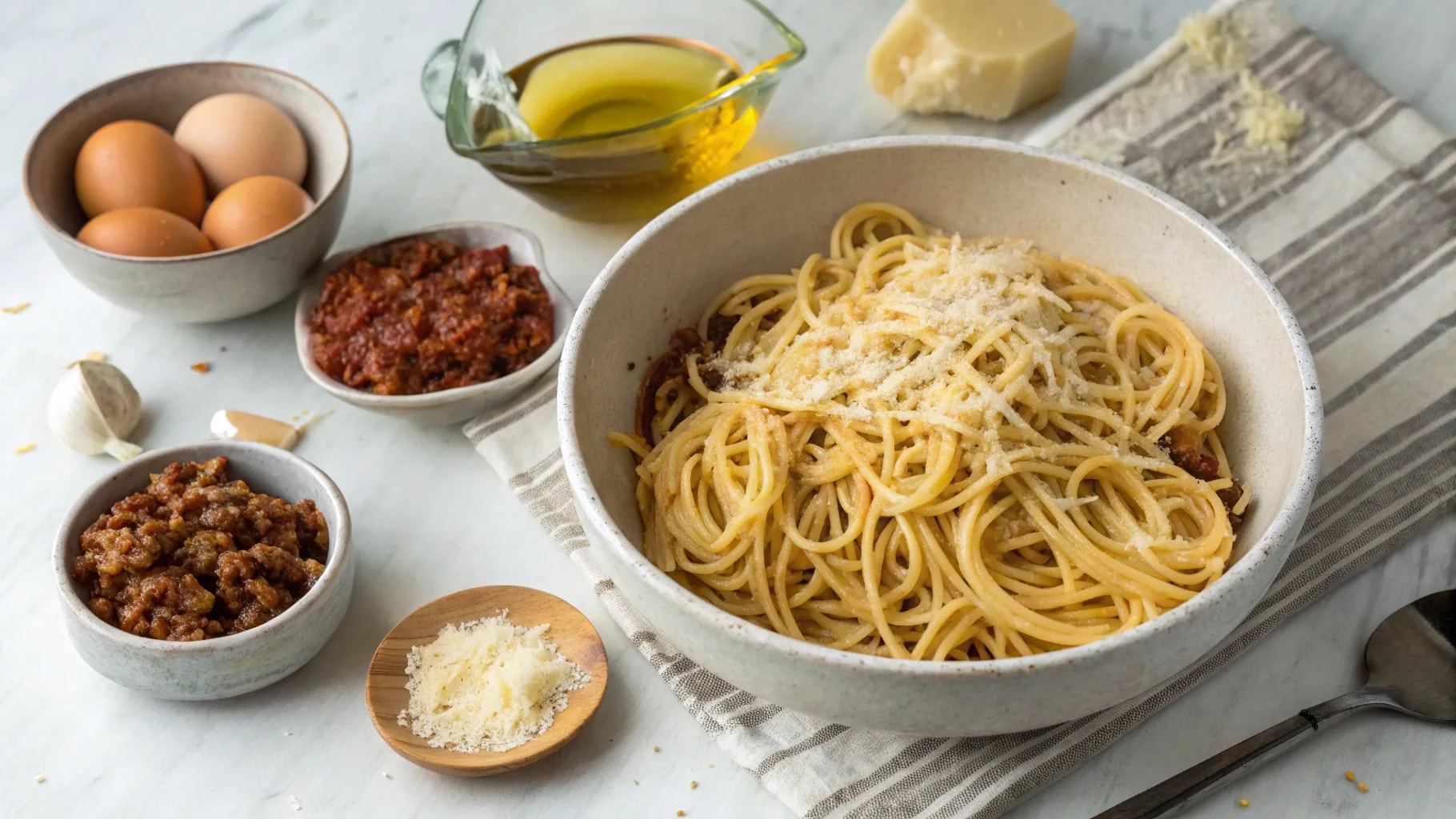 ingredients for Bolognese Spaghetti Bake Muffin Cups