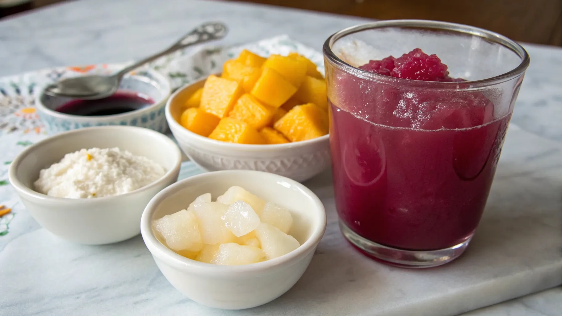 hibiscus-mango-smoothie-ingredients-with-cottage-cheese-and-fruit
