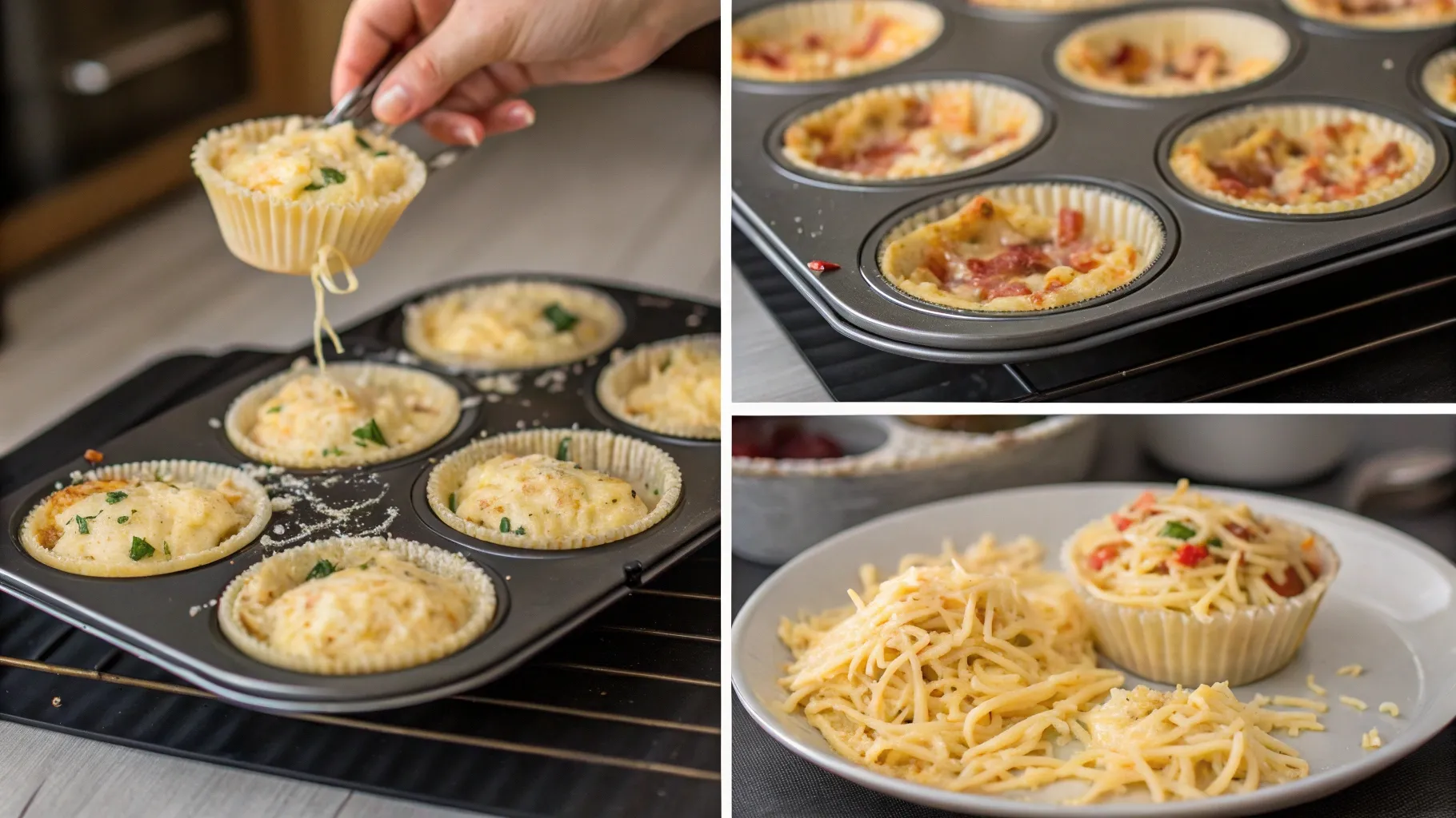 making of Bolognese Spaghetti Bake Muffin Cups