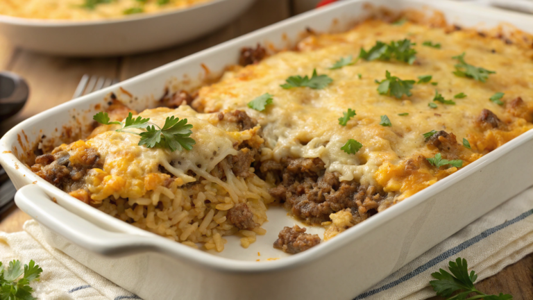 Cheesy Ground Beef Rice Casserole