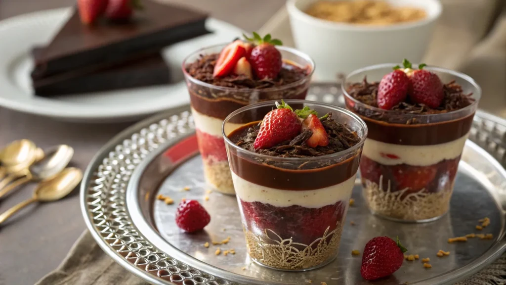 close up shot of Dubai Chocolate Strawberry Cups