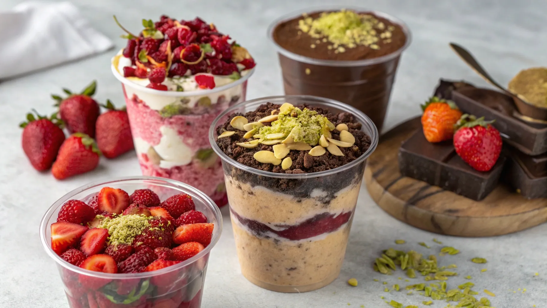 variations of dubai chocolate strawberry cups