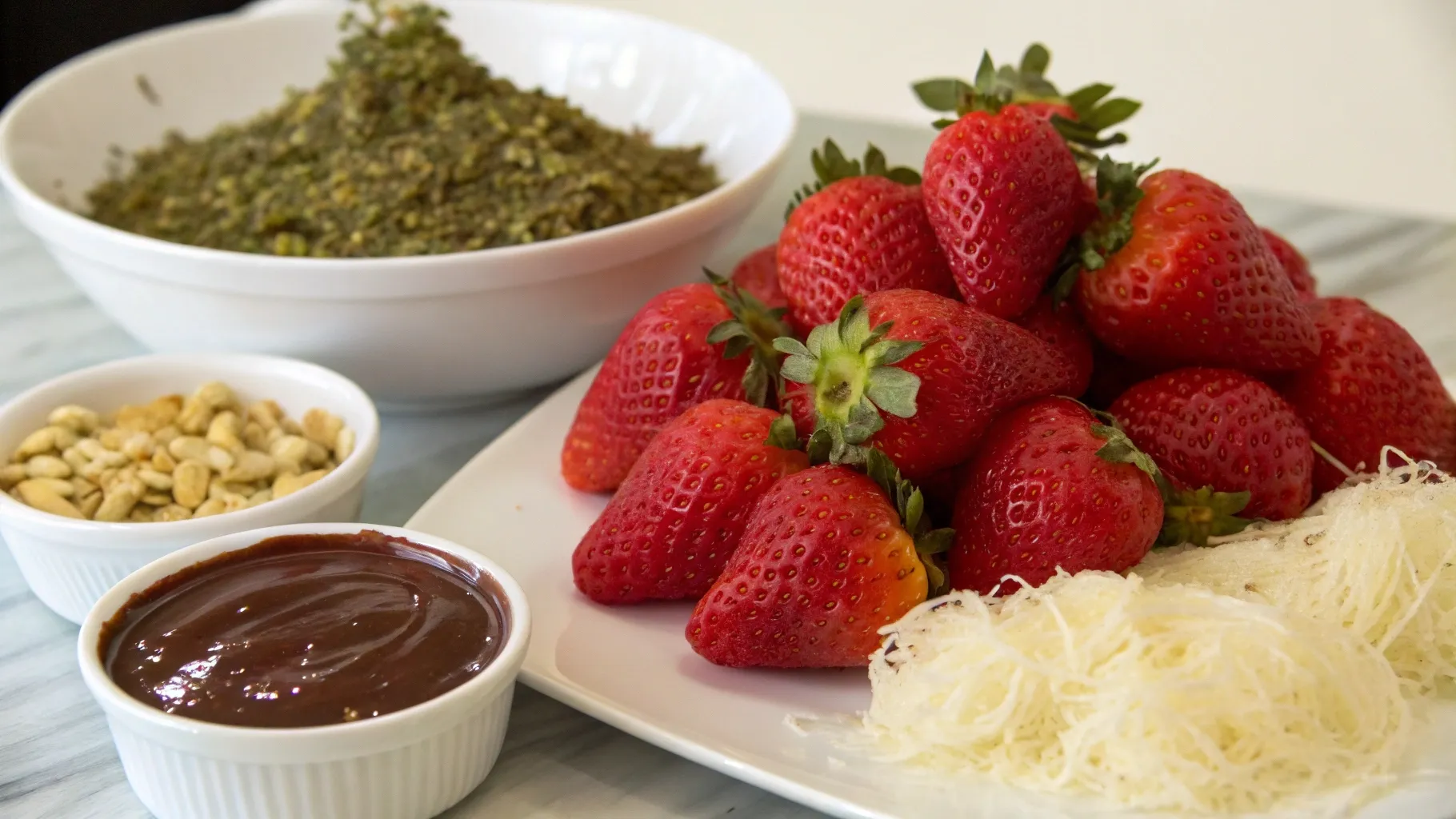 ingredients for Dubai Chocolate Strawberry Cups