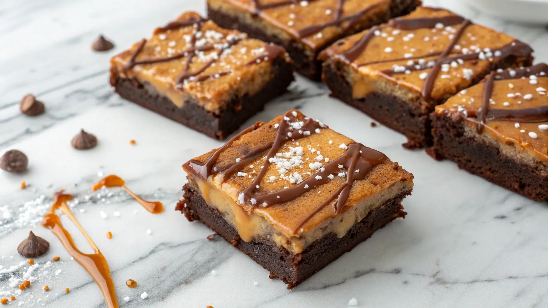 salted-caramel-cheesecake-brownies-drizzled-on-marble
