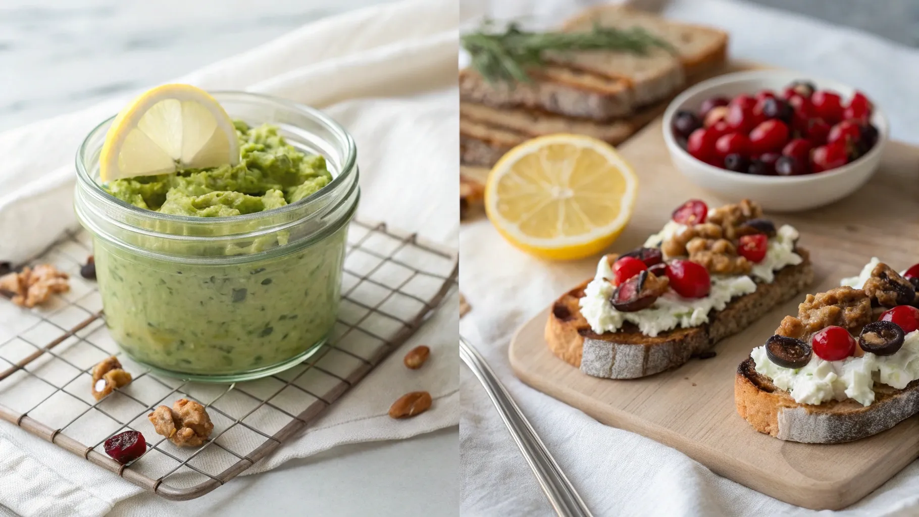 Whipped Avocado Spread and Creamy Toast with Walnuts and Cranberries