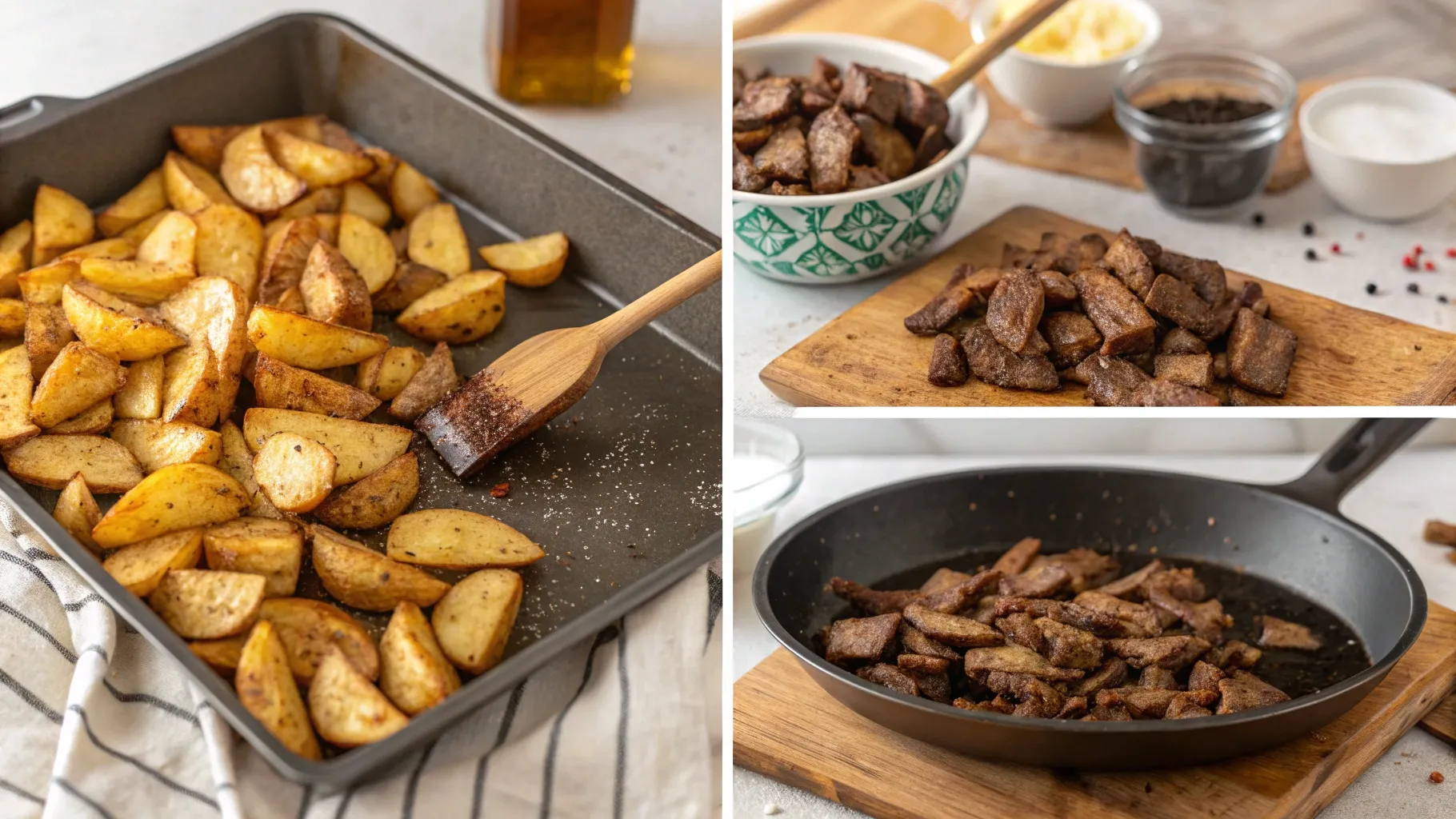 making of Crispy Potatoes Saucy Beef