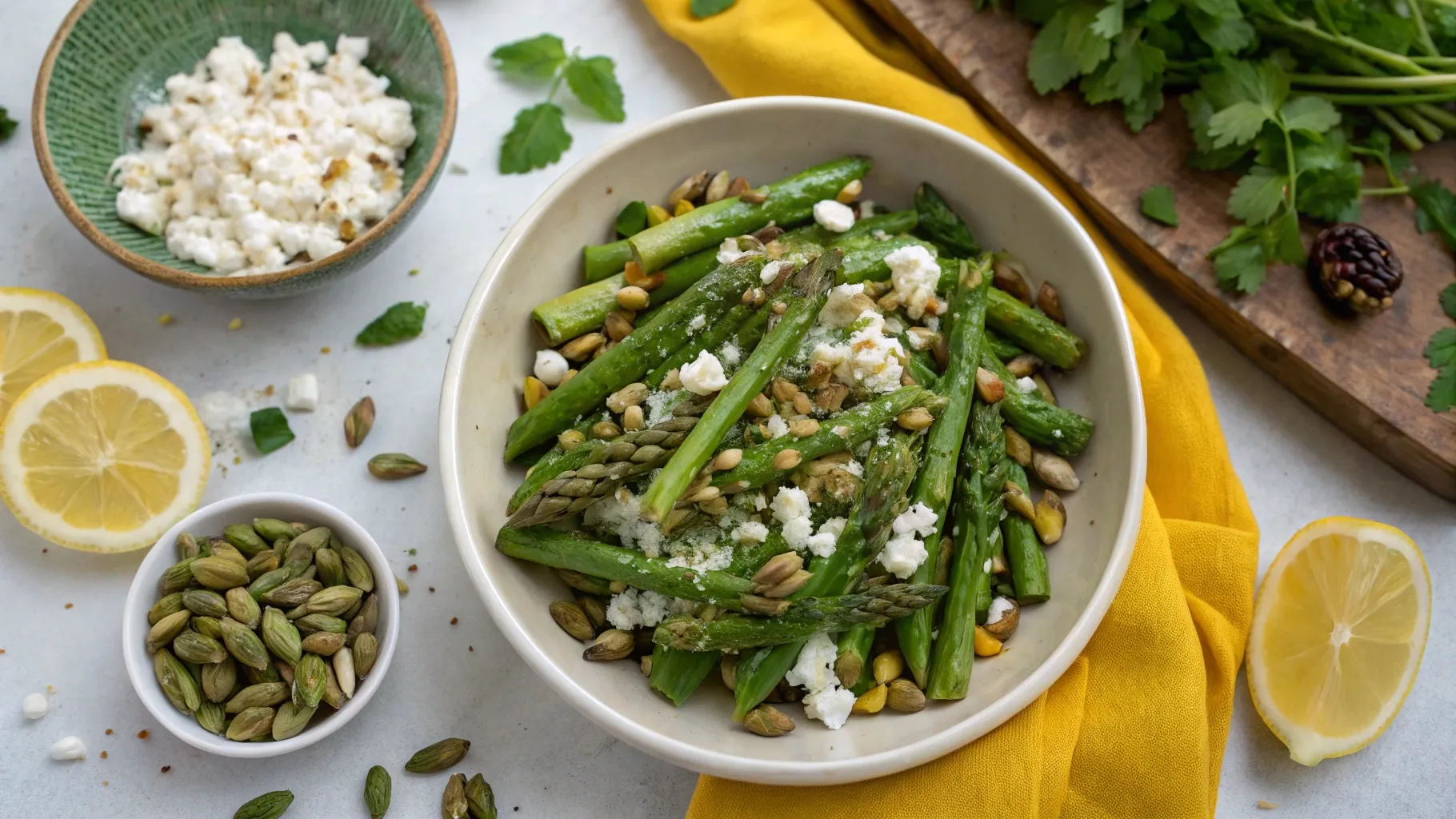 a shot of Pistachio & Feta Asparagus Salad