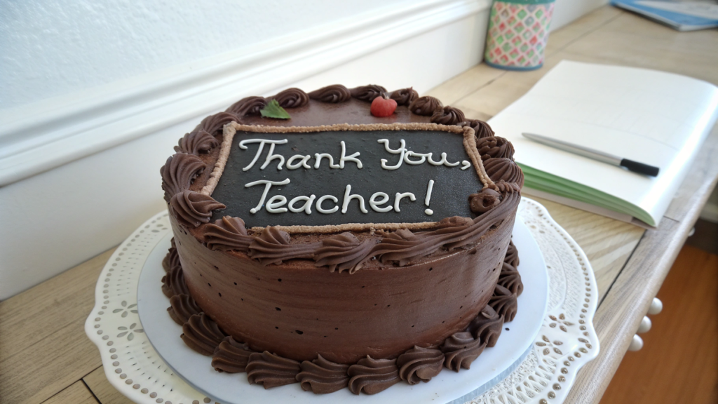 A chocolate-frosted cake