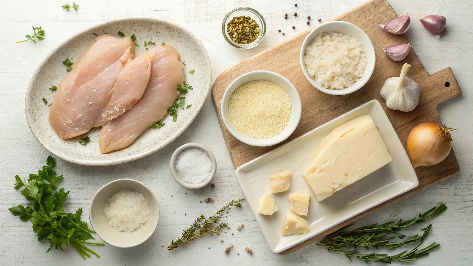 ingredients for Parmesan Crusted Chicken with Creamy Garlic Sauce