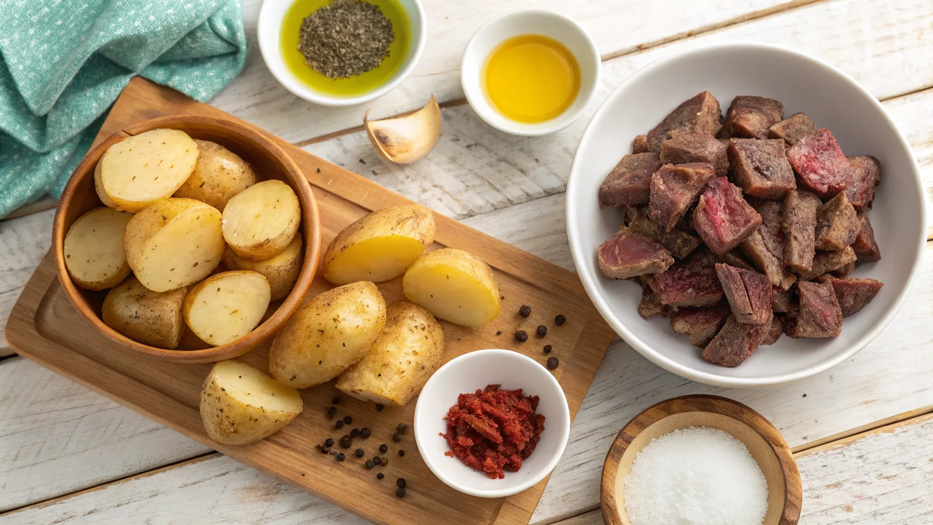 ingredients for Crispy Potatoes Saucy Beef