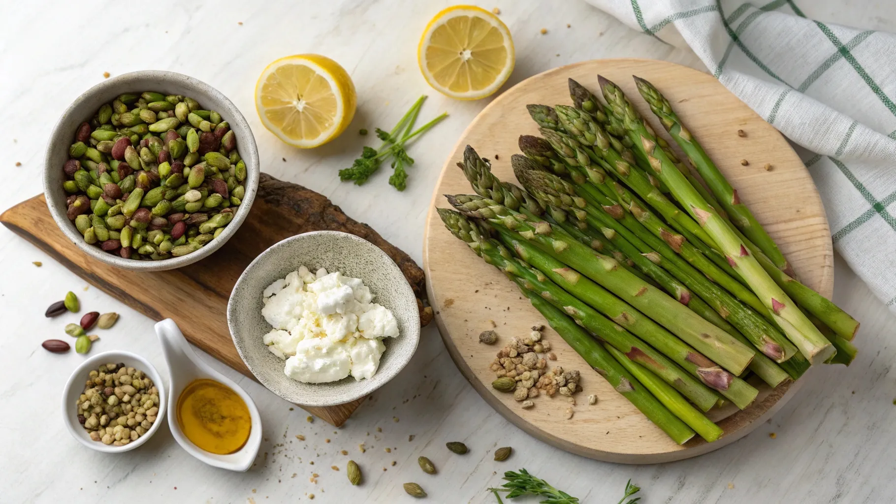 ingredients for Pistachio & Feta Asparagus Salad