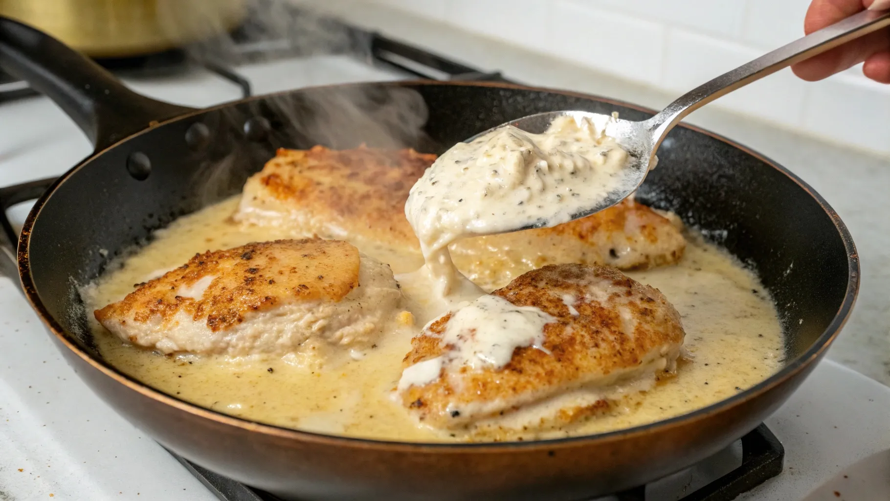 making of Parmesan Crusted Chicken with Creamy Garlic Sauce