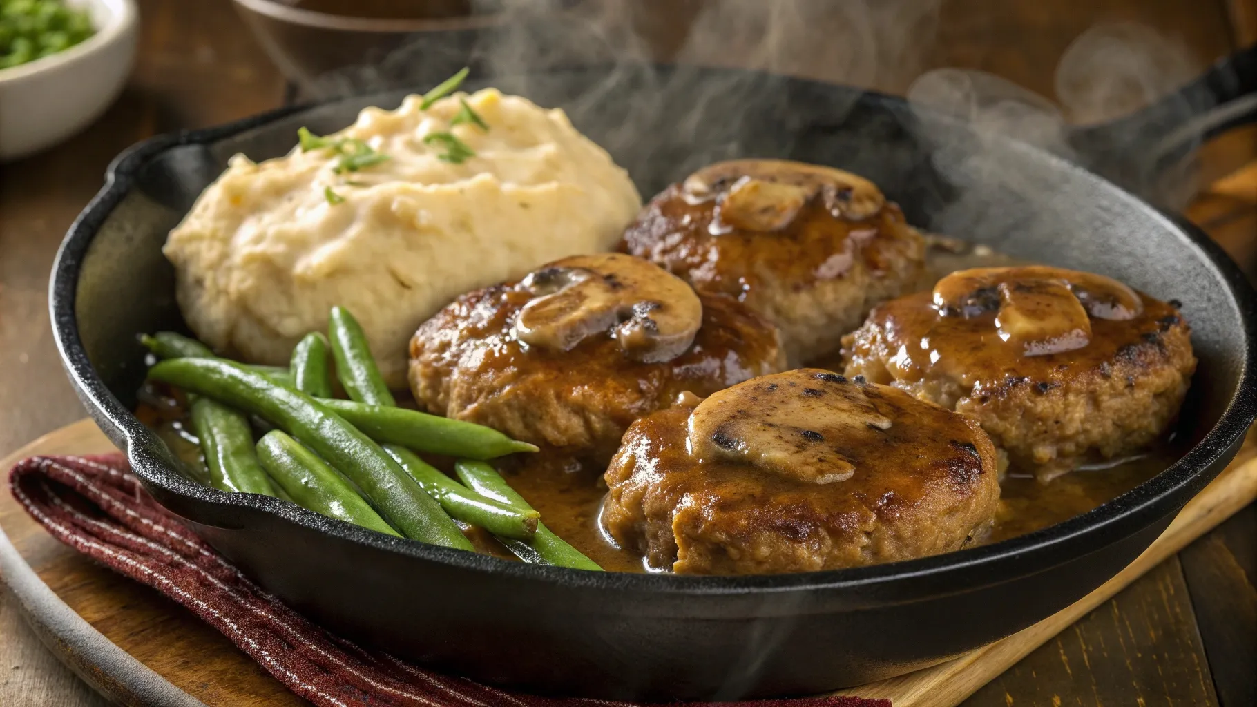 a steaming Salisbury Steak