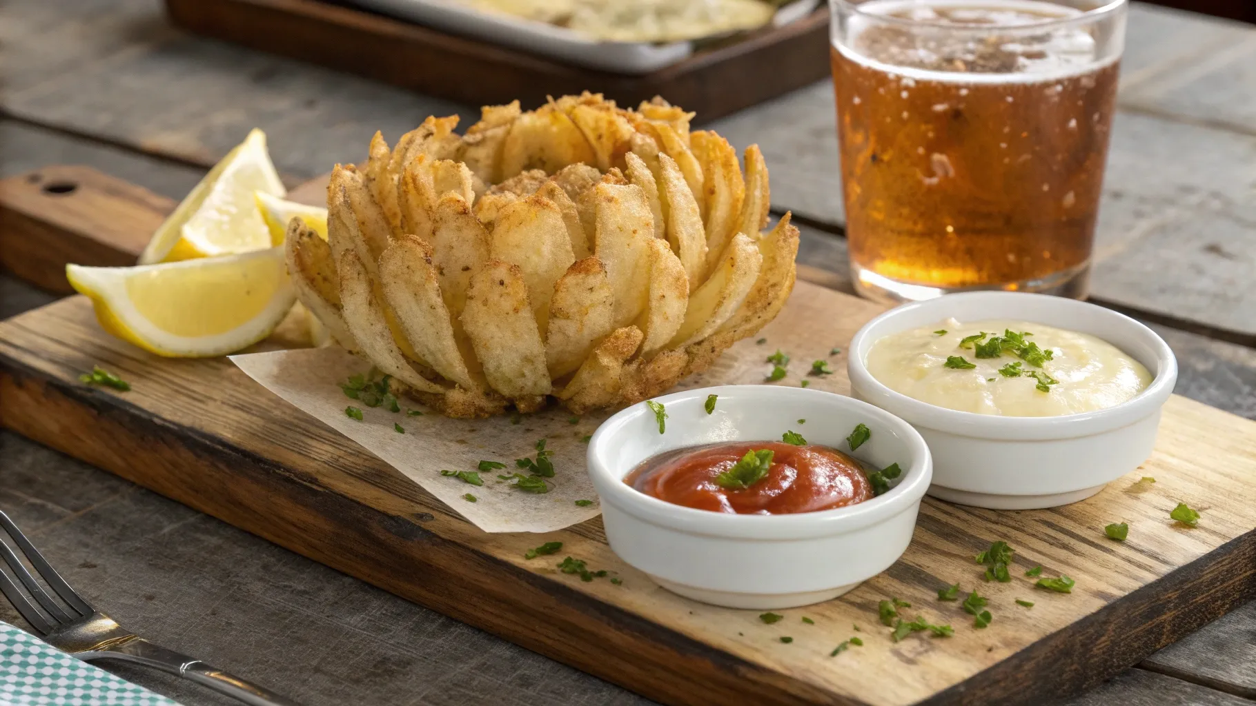 Blooming onions on a plate 