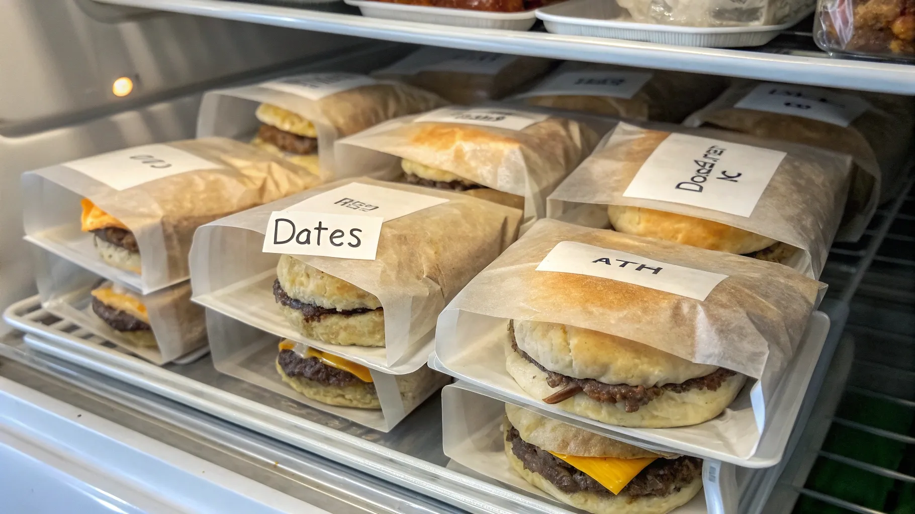 Breakfast sliders in freezer