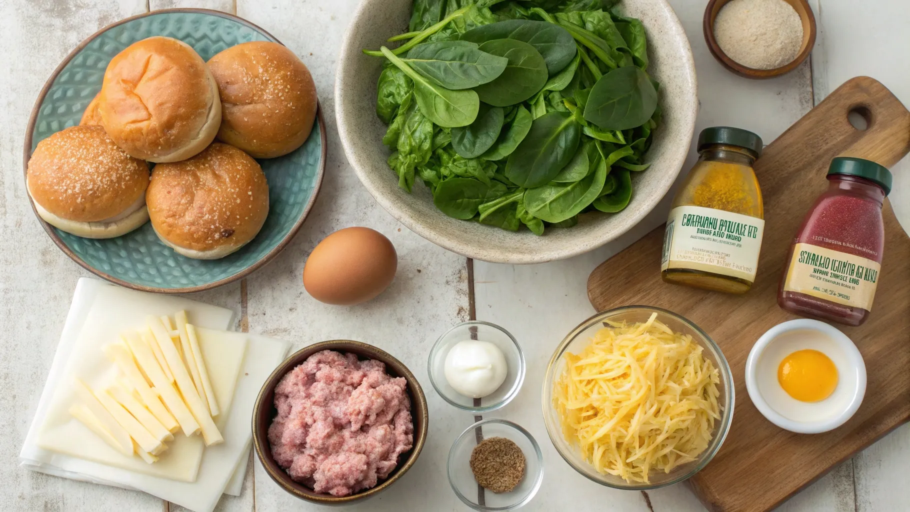 ingredients for Cheddar and Spinach Chicken Burgers