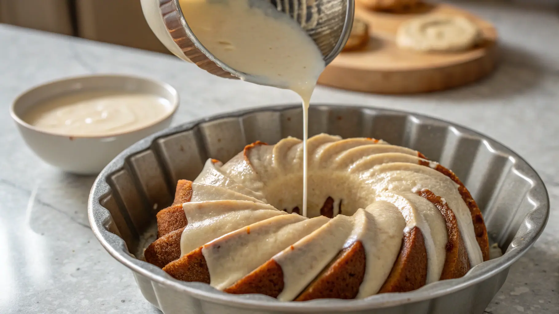 glaze-being-poured-slowly-over-layered-dough