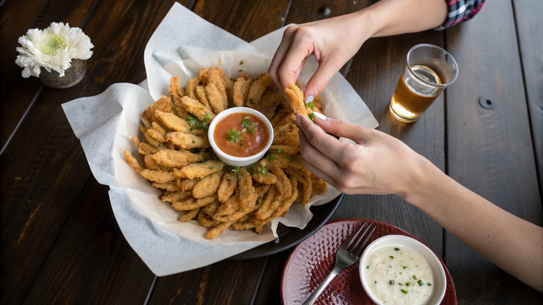 overhead shot of Blooming Onions