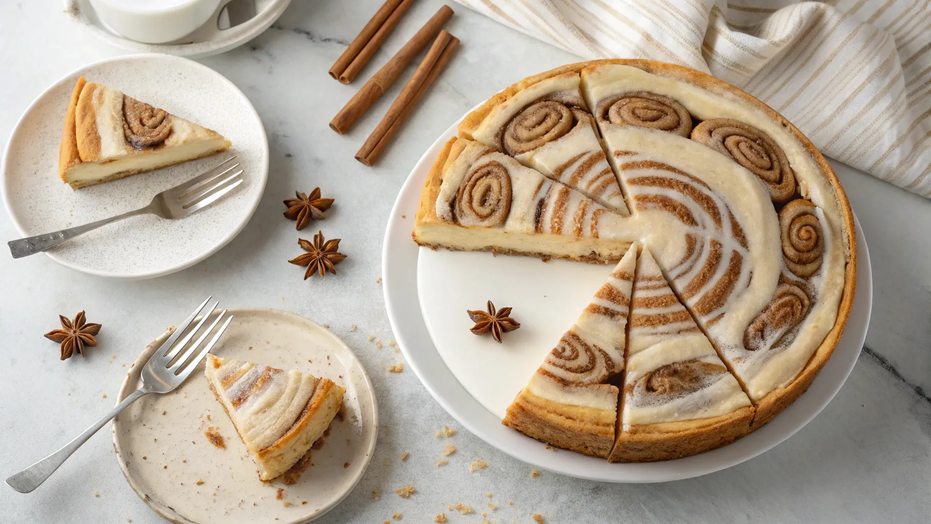 overhead shot of Cinnamon Roll Cheesecake