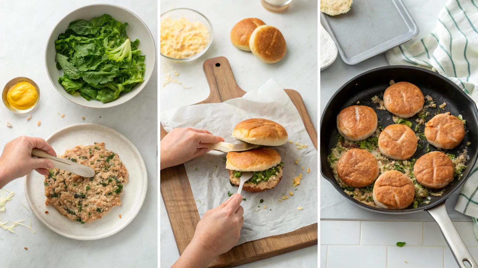 the making of Cheddar and Spinach Chicken Burgers