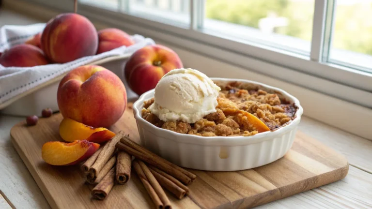 a-golden-peach-crisp-baked-in-a-rustic-white-ceram