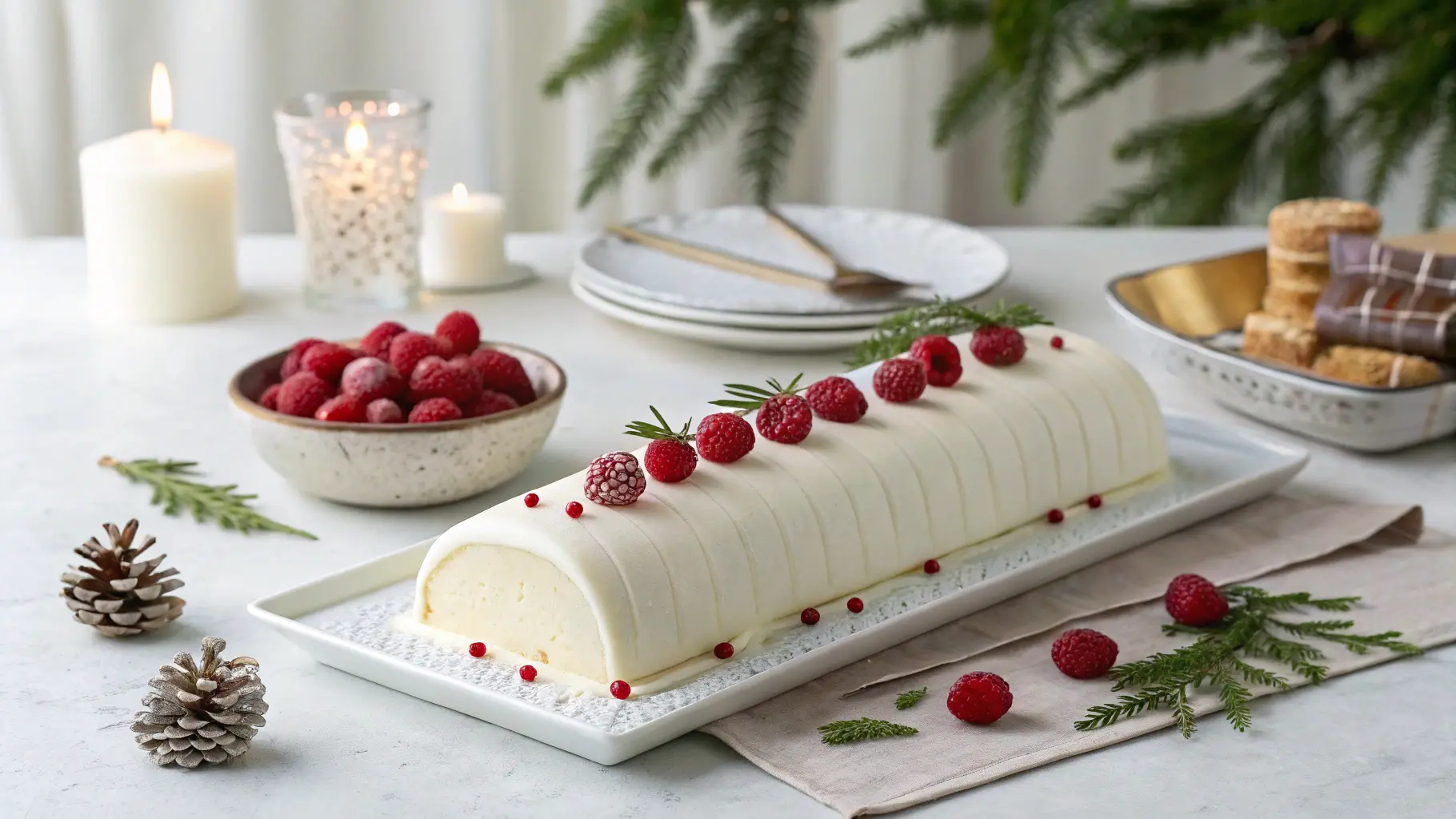 white chocolate Yule Log Cake